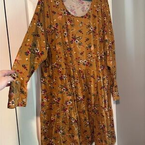 love, Fire Mustard Floral Long Sleeve Dress